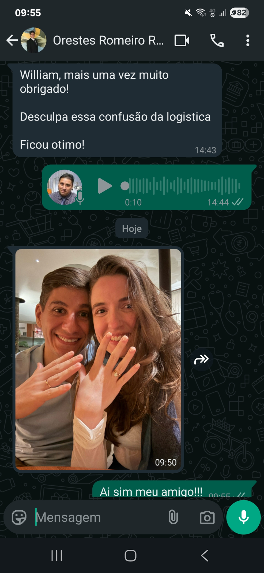 Depoimento de Orestes Romeiro com foto do casal usando alianças